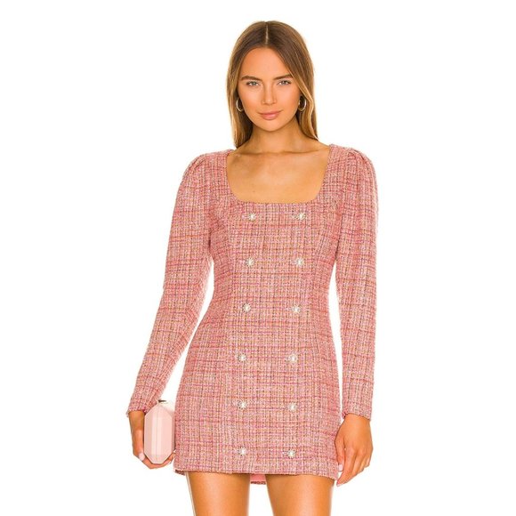 NWT Lovers + Friends Amira Mini Dress Pink S Tweed - Picture 1 of 11
